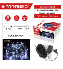 CATENA LUMINOSA LED DA 200 LUCCIOLE DA INTERNO ARRANGO 57234 15,5MT LUCE FREDDA BIANCA 8 GIOCHI LUMINOSI - FILO VERDE 220V-240V CATENA LUMINOSA LED DA 200 LUCCIOLE DA INTERNO ARRANGO 57234 15,5MT LUCE FREDDA BIANCA 8 GIOCHI LUMINOSI - FILO VERDE 220V-240V