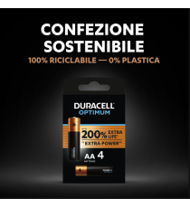 BATTERIE DURACELL AA OPTIMUM ALCALINE 4 STILO AA LR6 MX1500  200% EXTRA DURATA E EXTRA POTENZA DURACELL BATTERIA MN1500 LR6