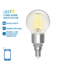 LAMPADINA SMART LED FILAMENTO A SFERA G45 4.5W E14 WIFI CCT 2700K-6500K 470 LUMEN D45H107.5mm ALEXA E GOOGLE ASSISTANT LAMPADINA SMART LED FILAMENTO A SFERA G45 4.5W E14 WIFI CCT 2700K-6500K 470 LUMEN D45H107.5mm ALEXA E GOOGLE ASSISTANT