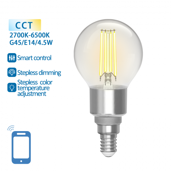 LAMPADINA SMART LED FILAMENTO A SFERA G45 4.5W E14 WIFI CCT 2700K