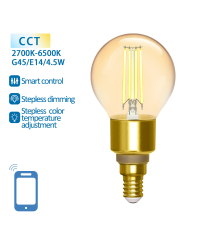 LAMPADINA SMART LED FILAMENTO A SFERA G45 AMBRATA 4.5W E14 WIFI CCT 2700K-6500K 470 LUMEN D45H107.5mm ALEXA E GOOGLE ASSISTANT LAMPADINA SMART LED FILAMENTO A SFERA G45 AMBRATA 4.5W E14 WIFI CCT 2700K-6500K 470 LUMEN D45H107.5mm ALEXA E GOOGLE ASSISTANT