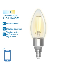 LAMPADINA SMART LED FILAMENTO A CANDELA C35 4.5W E14 WIFI CCT 2700K-6500K 470 LUMEN D35H119mm ALEXA E GOOGLE ASSISTANT LAMPADINA SMART LED FILAMENTO A CANDELA C35 4.5W E14 WIFI CCT 2700K-6500K 470 LUMEN D35H119mm ALEXA E GOOGLE ASSISTANT