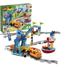 Lego Duplo - Il grande treno merci - LEGO 10875 Set Push & Go, Luci e Suoni, Costruzioni Creative, Gru ANNI 2+