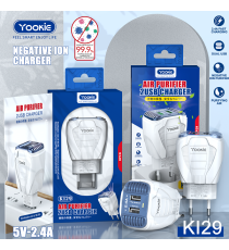 Caricatore 2 porte fast USB Yookie KI29 con purificatore d'aria e ionizzatore - Ricarica fast 2 USB 5V-2.4A caricatore da muro