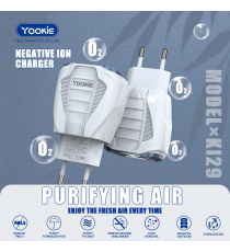 Caricatore 2 porte fast USB Yookie KI29 con purificatore d'aria e ionizzatore - Ricarica fast 2 USB 5V-2.4A caricatore da muro