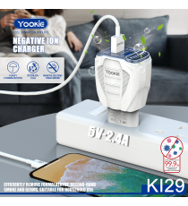 Caricatore 2 porte fast USB Yookie KI29 con purificatore d'aria e ionizzatore - Ricarica fast 2 USB 5V-2.4A caricatore da muro