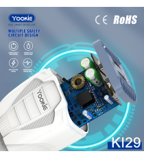 Caricatore 2 porte fast USB Yookie KI29 con purificatore d'aria e ionizzatore - Ricarica fast 2 USB 5V-2.4A caricatore da muro