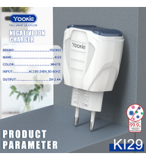 Caricatore 2 porte fast USB Yookie KI29 con purificatore d'aria e ionizzatore - Ricarica fast 2 USB 5V-2.4A caricatore da muro