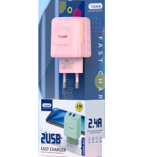 Caricatore USB da muro 2 porte 2.4A Yookie KI57 Pink con cavo MICRO - Ricarica Fast - USB 5A 2.4A - Rosa alta qualità Caricatore USB da muro 2 porte 2.4A Yookie KI57 Pink con cavo MICRO - Ricarica Fast - USB 5A 2.4A - Rosa alta qualità