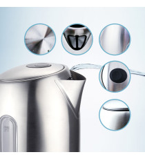 Bollitore elettrico in acciaio INOX Argento - 2200W - capacità 1,7 LITRI - Tempo bollitura rapido - Certificato Aigostar Bollitore elettrico in acciaio INOX Argento - 2200W - capacità 1,7 LITRI - Tempo bollitura rapido - Certificato Aigostar