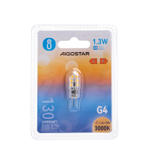 Lampadine Led G4 1.3W 130 lumen 3000K luce calda gialla L37.5W12H9mm angolo 360 gradi Equivalenza incandescente 13W Aigostar