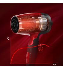 Asciugacapelli da viaggio rosso e nero 1400W - 2 regolazioni di velocità e calore - L135W74H225mm Phon Certificato Aigostar Asciugacapelli da viaggio rosso e nero 1400W - 2 regolazioni di velocità e calore - L135W74H225mm Phon Certificato Aigostar