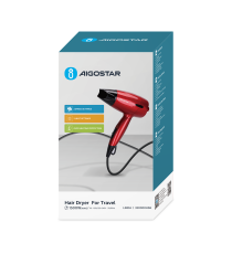Asciugacapelli da viaggio rosso e nero 1400W - 2 regolazioni di velocità e calore - L135W74H225mm Phon Certificato Aigostar Asciugacapelli da viaggio rosso e nero 1400W - 2 regolazioni di velocità e calore - L135W74H225mm Phon Certificato Aigostar