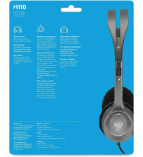Cuffie Logitech Stereo H110 con microfono per computer 941-000271 cablate Cancellazione Rumore, Doppio Jack Audio da 3.5 mm Cuffie Logitech Stereo H110 con microfono per computer 941-000271 cablate Cancellazione Rumore, Doppio Jack Audio da 3.5 mm