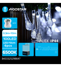 Catena luminosa a batteria 3AA lampadine a goccia 100 led - 6500K luce fredda 8 modalità illuminazione 10mt IP44 interno/esterno