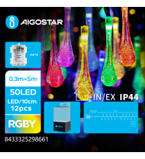 Catena luminosa a batteria 3AA lampadine a goccia 50 led - Rgby multicolor 8 modalità illuminazione 5mt IP44 interno/esterno