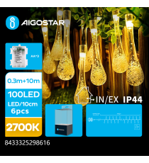 Catena luminosa a batteria 3AA lampadine a goccia 100 led - 2700K luce calda 8 modalità illuminazione 10mt IP44 interno/esterno