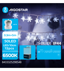 Catena luminosa a batteria 3AA lampadine fiocco di neve 50 led 6500K luce fredda 8 modalità illuminazione 5mt IP44 interno/est
