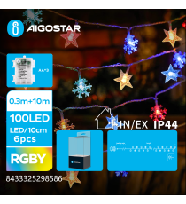 Catena luminosa a batteria 3AA lampadine fiocco di neve 100 led Rgby multicolor 8 modalità illuminazione 10mt IP44 interno/ester