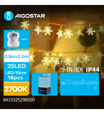 Catena luminosa a batteria 3AA lampadine fiocco di neve 25 led 2700K luce calda 8 modalità illuminazione 2,5mt IP44 interno/est Catena luminosa a batteria 3AA lampadine fiocco di neve 25 led 2700K luce calda 8 modalità illuminazione 2,5mt IP44 interno/est