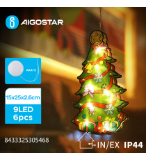 Ciondolo luminoso a batteria 3AAA con ventosa a forma albero di natale 10 led - 2700K luce calda - misura 15x25x2.6cm IP44 Ciondolo luminoso a batteria 3AAA con ventosa a forma albero di natale 10 led - 2700K luce calda - misura 15x25x2.6cm IP44