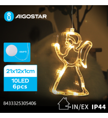 Ciondolo luminoso a batteria 3AAA con ventosa a forma di angelo 10 led - 2700K luce calda - misura 21x12x1cm IP44 int/est Ciondolo luminoso a batteria 3AAA con ventosa a forma di angelo 10 led - 2700K luce calda - misura 21x12x1cm IP44 int/est