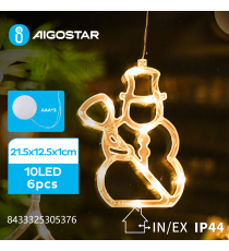 Ciondolo luminoso a batteria 3AAA con ventosa a forma pupazzo di neve 10 led - 2700K luce calda 21.5x12.5x1cm IP44 int/est Ciondolo luminoso a batteria 3AAA con ventosa a forma pupazzo di neve 10 led - 2700K luce calda 21.5x12.5x1cm IP44 int/est