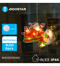 Ciondolo luminoso a batteria 3AAA con ventosa a forma aereo di Natale 9 led - 2700K luce calda misura 23x17x2.6cm IP44 int/est Ciondolo luminoso a batteria 3AAA con ventosa a forma aereo di Natale 9 led - 2700K luce calda misura 23x17x2.6cm IP44 int/est