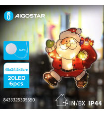 Ciondolo luminoso a batteria 3AAA con ventosa a forma di Babbo Natale XL 20 led - 2700K luce calda - 45x24.5x3cm IP44 int/est Ciondolo luminoso a batteria 3AAA con ventosa a forma di Babbo Natale XL 20 led - 2700K luce calda - 45x24.5x3cm IP44 int/est