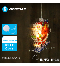 Ciondolo luminoso a batteria 3AAA con ventosa a forma Babbo Natale sci 10 led - 2700K luce calda 16.2x223x2.6cm IP44 int/est Ciondolo luminoso a batteria 3AAA con ventosa a forma Babbo Natale sci 10 led - 2700K luce calda 16.2x223x2.6cm IP44 int/est