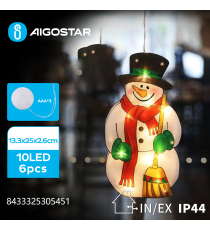 Ciondolo luminoso a batteria 3AAA con ventosa a forma pupazzo di neve (1) 10 led - 2700K luce calda 13.3x25x2.6cm IP44 int/est Ciondolo luminoso a batteria 3AAA con ventosa a forma pupazzo di neve (1) 10 led - 2700K luce calda 13.3x25x2.6cm IP44 int/est
