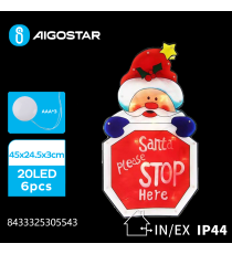 Ciondolo luminoso a batteria 3AAA con ventosa a forma Babbo Natale stop XL 20 led - 2700K luce calda - 45x24.5x3cm IP44 int/est Ciondolo luminoso a batteria 3AAA con ventosa a forma Babbo Natale stop XL 20 led - 2700K luce calda - 45x24.5x3cm IP44 int/est