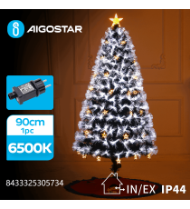 Albero di Natale in fibra ottica 90cm 85 led 6500K luce fredda bianca -rami folti- 8 giochi di luce+memoria+timer IP44 int/est