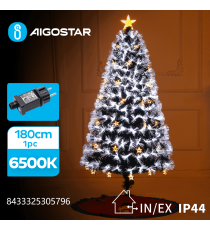 Albero di Natale in fibra ottica 180cm 205 led 6500K luce fredda bianca -rami folti- 8 giochi di luce+memoria+timer IP44 int/est
