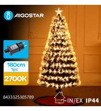 Albero di Natale in fibra ottica 180cm 205 led 2700K luce calda gialla -rami folti- 8 giochi di luce+memoria+timer IP44 int/est