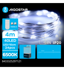 Catena luminosa a batteria con fili in rame 40 led da 4mt - 6500K luce fredda bianca - on/off - 4mt IP20 da interno Catena luminosa a batteria con fili in rame 40 led da 4mt - 6500K luce fredda bianca - on/off - 4mt IP20 da interno