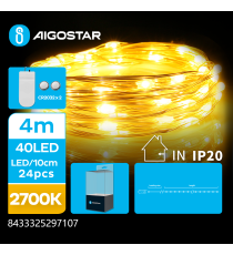 Catena luminosa a batteria con fili in rame 40 led da 4mt - 2700K luce calda gialla - on/off - 4mt IP20 da interno Catena luminosa a batteria con fili in rame 40 led da 4mt - 2700K luce calda gialla - on/off - 4mt IP20 da interno