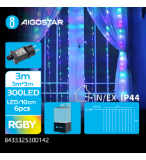 Catena luminosa lampadine a cascata lunga 300 led 10 strisce 3x3mt - Rgby multicolor 8 giochi di luce IP44 int/est