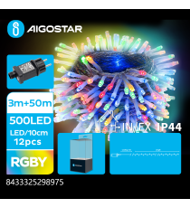 Catena luminosa lampadine a testa piatta 500 led 50mt - Rgby multicolor - 8 giochi di luce - IP44 interno/esterno