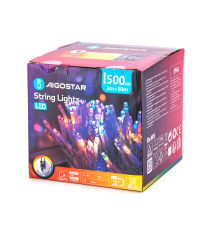 Catena luminosa lampadine a testa piatta 500 led 50mt - Rgby multicolor - 8 giochi di luce - IP44 interno/esterno