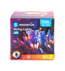 Catena luminosa lampadine a testa piatta 500 led 50mt - Rgby multicolor - 8 giochi di luce - IP44 interno/esterno