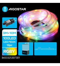 Catena luminosa a tubo 5mm diametro 100 led 10mt - Rgby multicolor - 8 giochi di luce + memoria + timer - IP44 interno/esterno