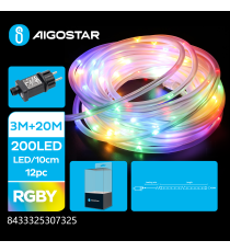 Catena luminosa a tubo 5mm diametro 200 led 20mt - Rgby multicolor - 8 giochi di luce + memoria + timer - IP44 interno/esterno