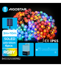 Catena luminosa solare con lampadine a sfera 50 led 10mt - Rgby multicolor - 8 giochi di luce - IP65 da esterno Catena luminosa solare con lampadine a sfera 50 led 10mt - Rgby multicolor - 8 giochi di luce - IP65 da esterno