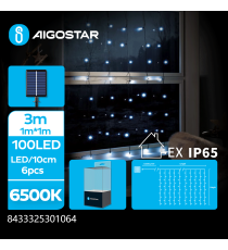 Catena luminosa solare a cascata 100 led 1x1mt - 6500K luce fredda bianca - 8 giochi di luce - IP65 da esterno Catena luminosa solare a cascata 100 led 1x1mt - 6500K luce fredda bianca - 8 giochi di luce - IP65 da esterno