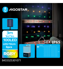 Catena luminosa solare a cascata 100 led 1x1mt - Rgby multicolor - 8 giochi di luce - IP65 da esterno Catena luminosa solare a cascata 100 led 1x1mt - Rgby multicolor - 8 giochi di luce - IP65 da esterno