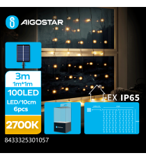 Catena luminosa solare a cascata 100 led 1x1mt - 2700K luce calda gialla - 8 giochi di luce - IP65 da esterno Catena luminosa solare a cascata 100 led 1x1mt - 2700K luce calda gialla - 8 giochi di luce - IP65 da esterno
