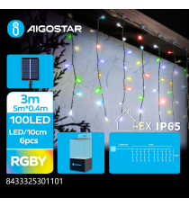 Catena luminosa solare a cascata 100 led 5mtx0.40mt - Rgby multicolor - 8 giochi di luce - IP65 da esterno Catena luminosa solare a cascata 100 led 5mtx0.40mt - Rgby multicolor - 8 giochi di luce - IP65 da esterno