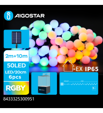 Catena luminosa solare con lampadine a sfera opacizzate 50 led 10mt Rgby multicolor 8 giochi di luce IP65 da esterno Catena luminosa solare con lampadine a sfera opacizzate 50 led 10mt Rgby multicolor 8 giochi di luce IP65 da esterno