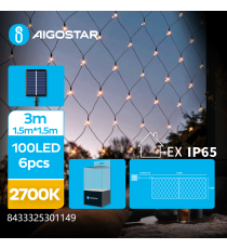 Catena luminosa solare a rete 100 led 1.5x1.5mt - 2700K luce calda gialla - 8 giochi di luce - IP65 da esterno Catena luminosa solare a rete 100 led 1.5x1.5mt - 2700K luce calda gialla - 8 giochi di luce - IP65 da esterno